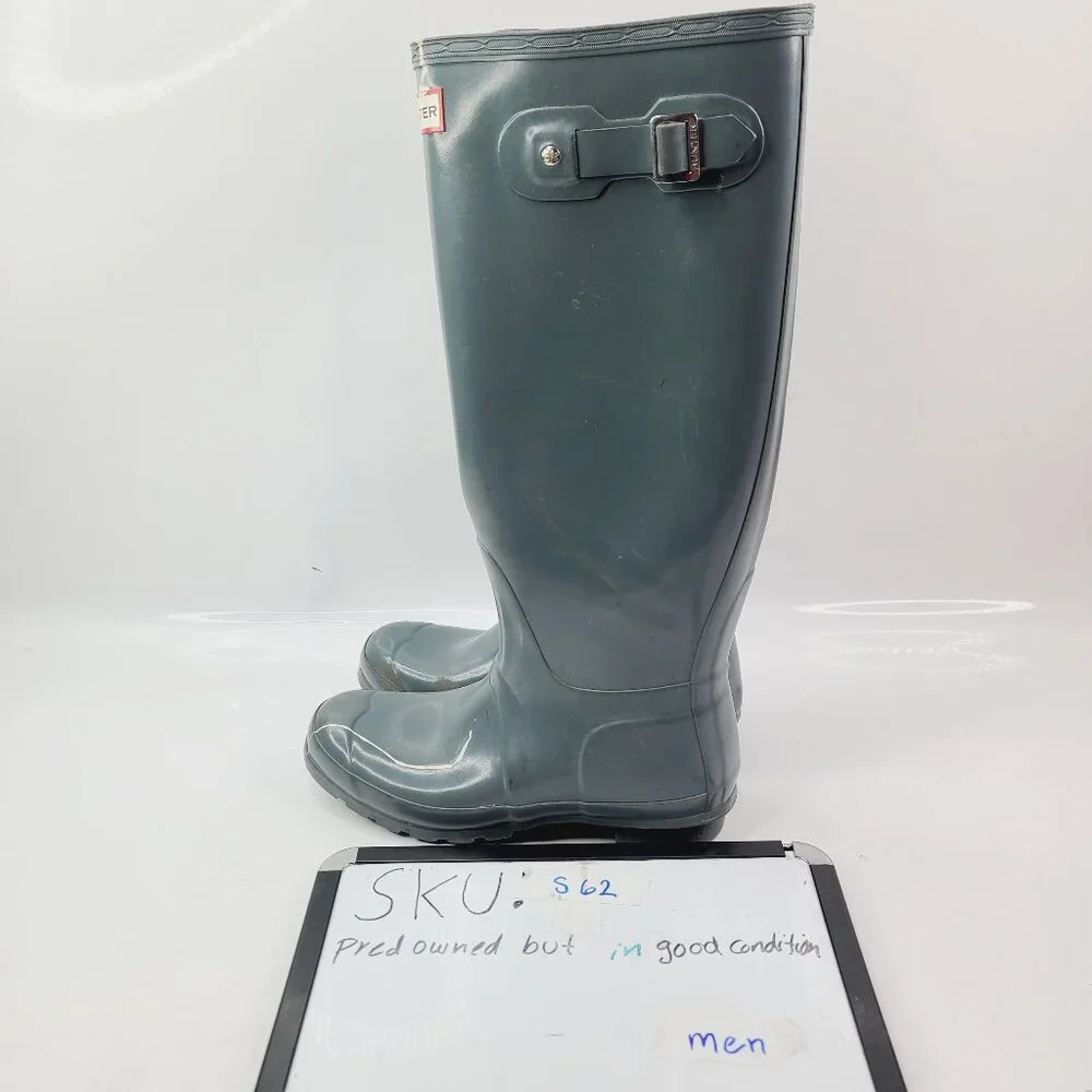 Hunter Men's Grey‎ Original Gloss Rubber Mid-Calf Tall Rain Boots Size US 7
